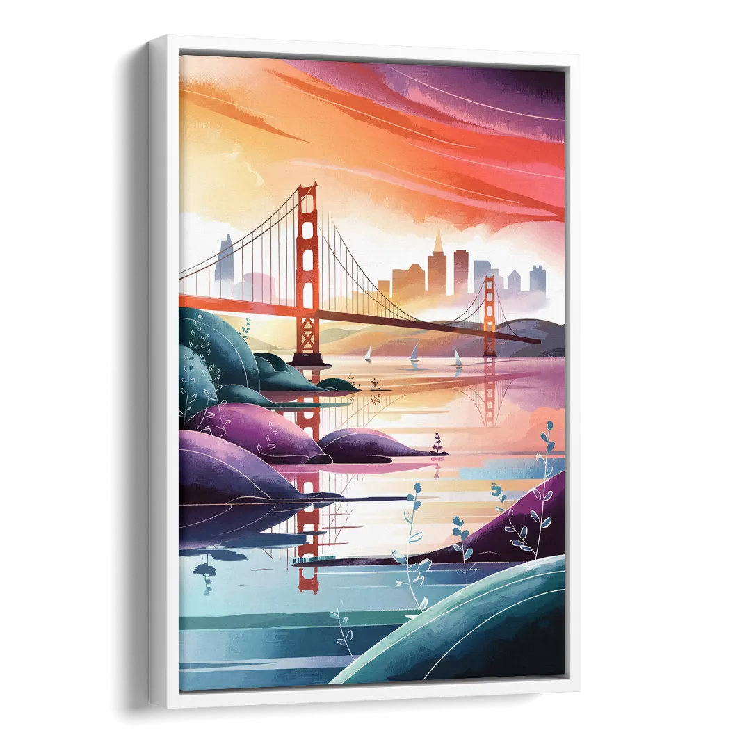San Francisco Golden Gate Reflection Side - White Canvas Wall Art