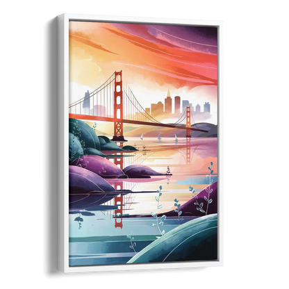 San Francisco Golden Gate Reflection Side - White Canvas Wall Art