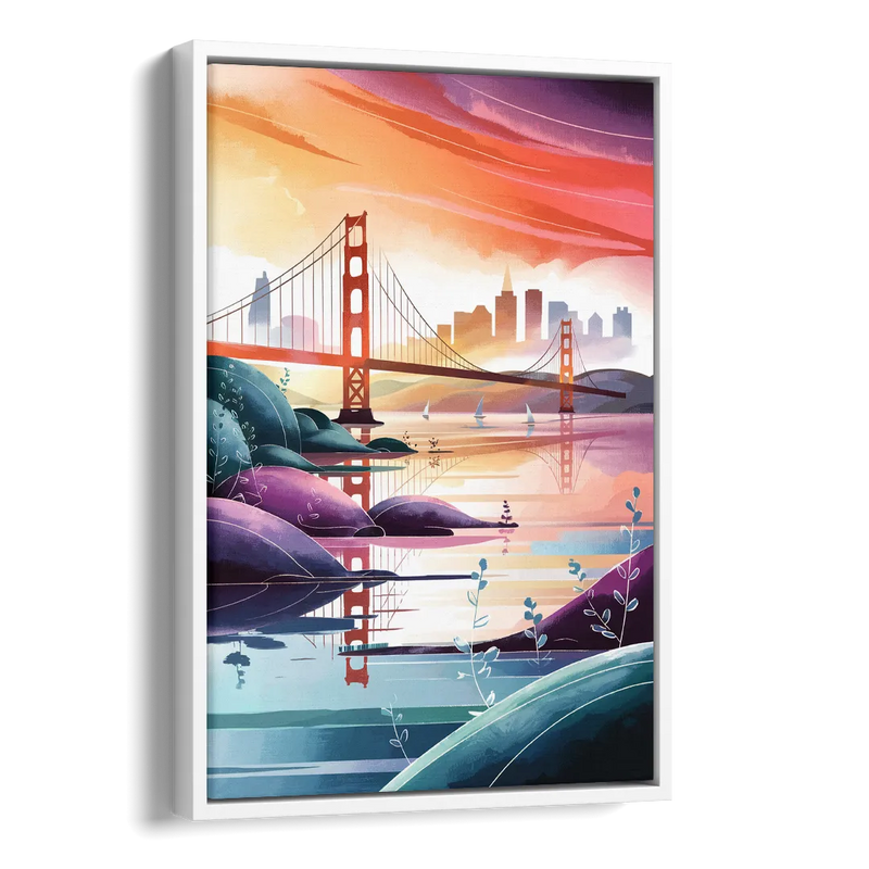 San Francisco Golden Gate Reflection Side - White Canvas Wall Art
