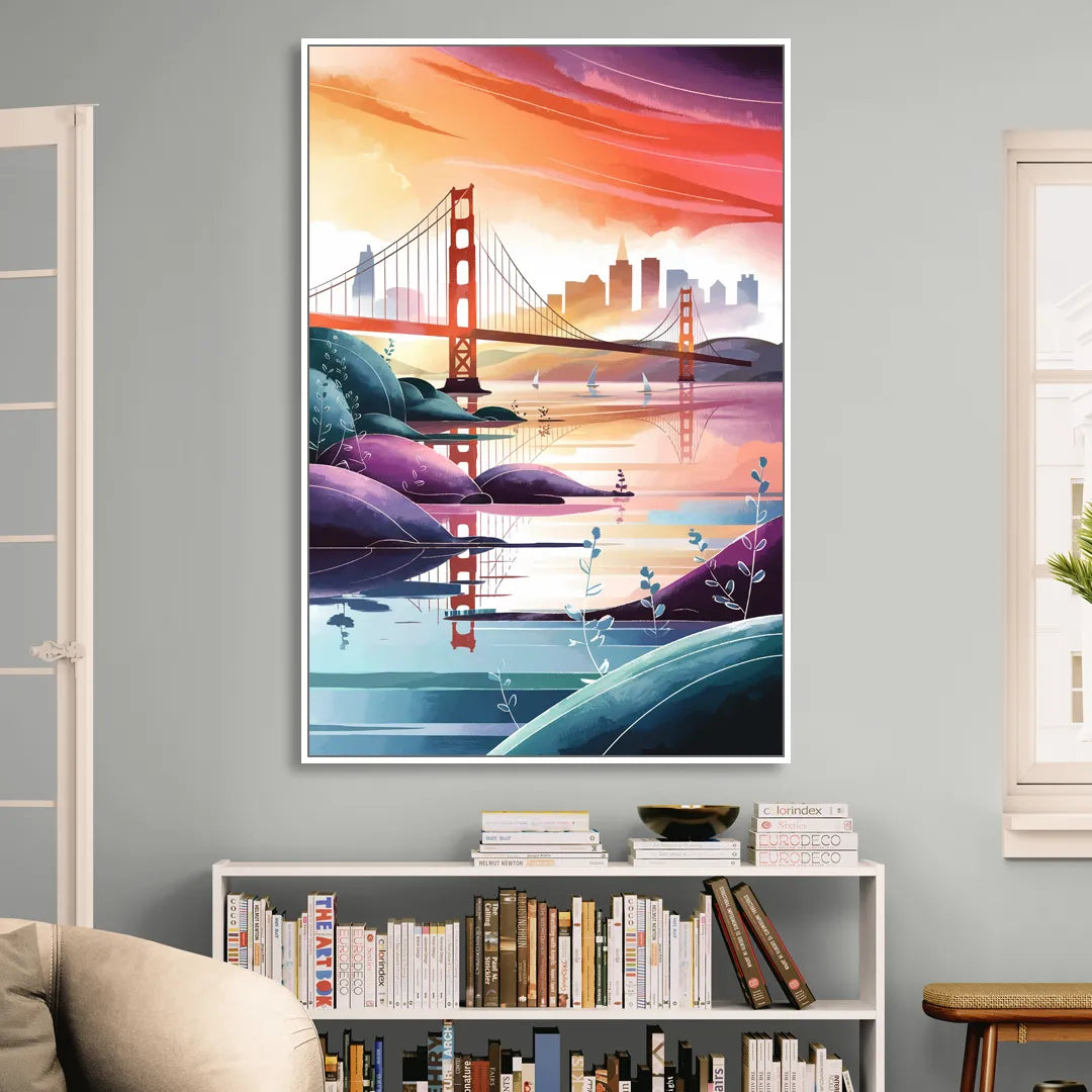 San Francisco Golden Gate Reflection Sitting Room - White Canvas Wall Art