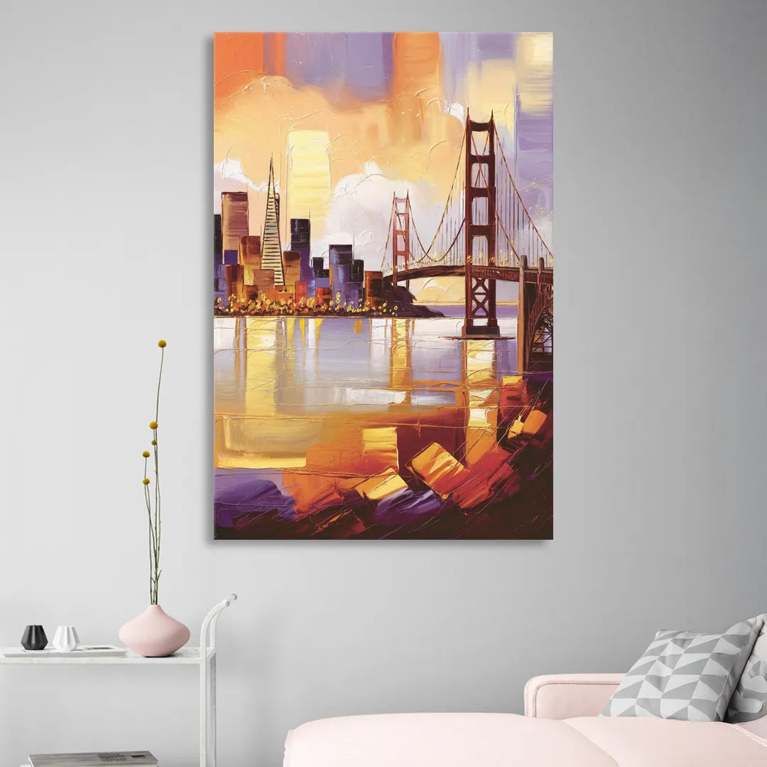 San Francisco Golden Hour Skyline Sitting Room - Canvas Wall Art