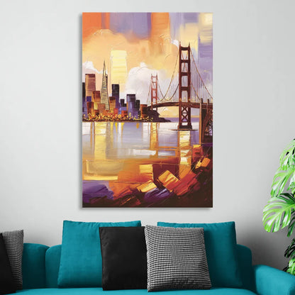 San Francisco Golden Hour Skyline Living Room - Canvas Wall Art