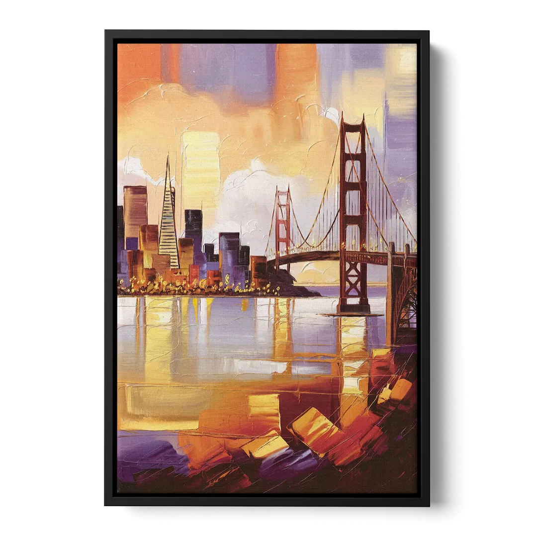San Francisco Golden Hour Skyline Front - Black Canvas Wall Art