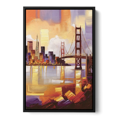 San Francisco Golden Hour Skyline Front - Black Canvas Wall Art