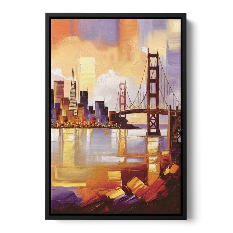 San Francisco Golden Hour Skyline Front - Black Canvas Wall Art