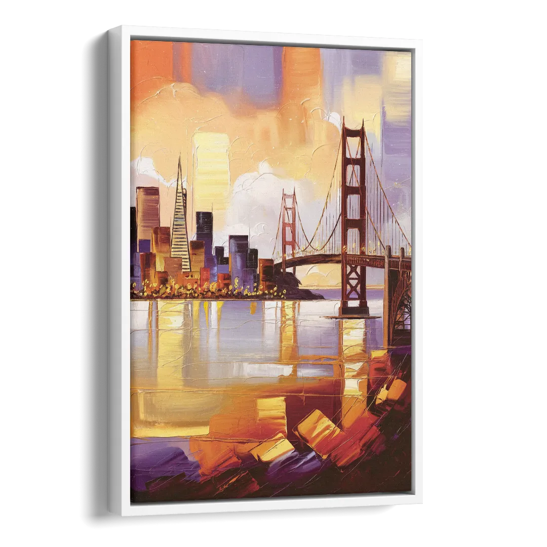 San Francisco Golden Hour Skyline Side - White Canvas Wall Art