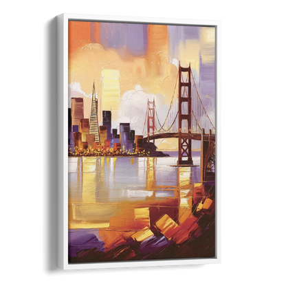 San Francisco Golden Hour Skyline Side - White Canvas Wall Art