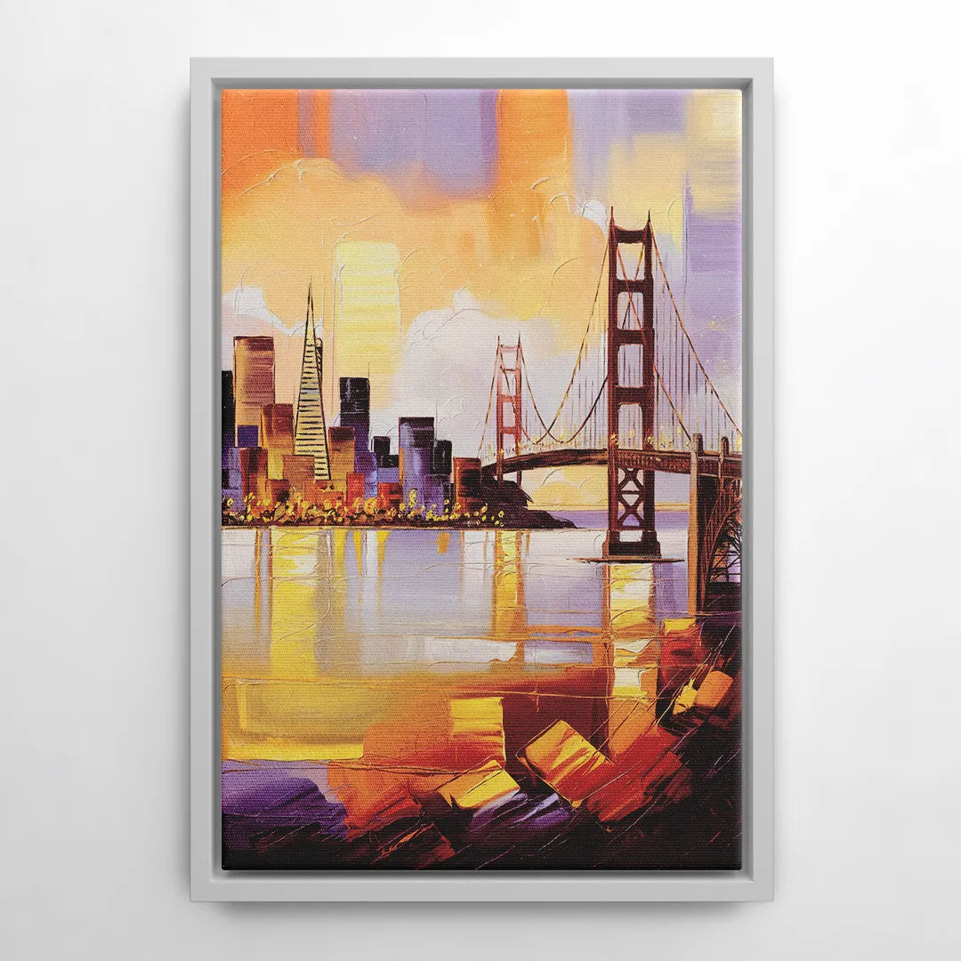 San Francisco Golden Hour Skyline - White Frame Canvas