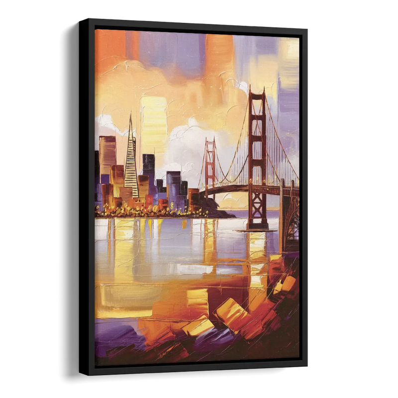 San Francisco Golden Hour Skyline Side - Black Canvas Wall Art