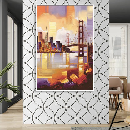 San Francisco Golden Hour Skyline Sitting Room - White Canvas Wall Art