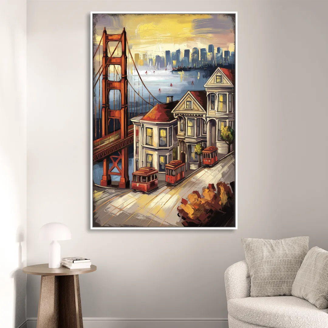 San Francisco Historic Architecture Sitting Room - White Canvas Wall Art