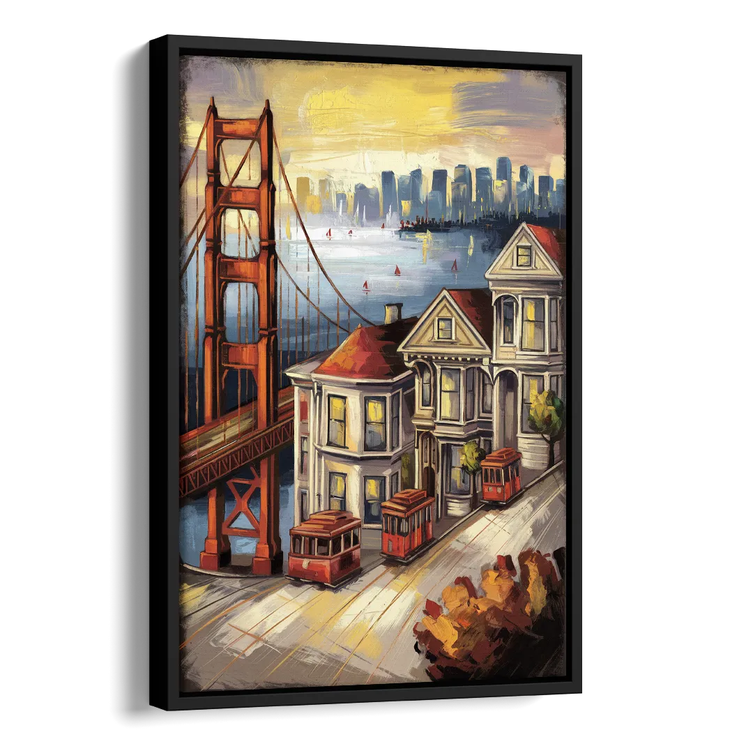 San Francisco Historic Architecture Side - Black Canvas Wall Art
