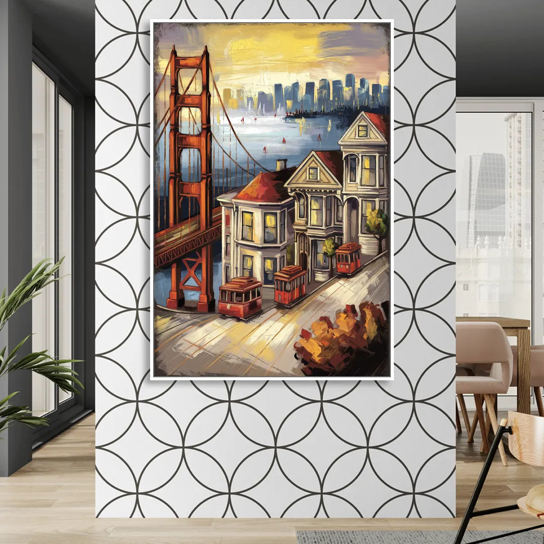 San Francisco Historic Architecture Living Room - White Canvas Wall Art