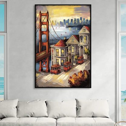 San Francisco Historic Architecture Living Room - Black Canvas Wall Art