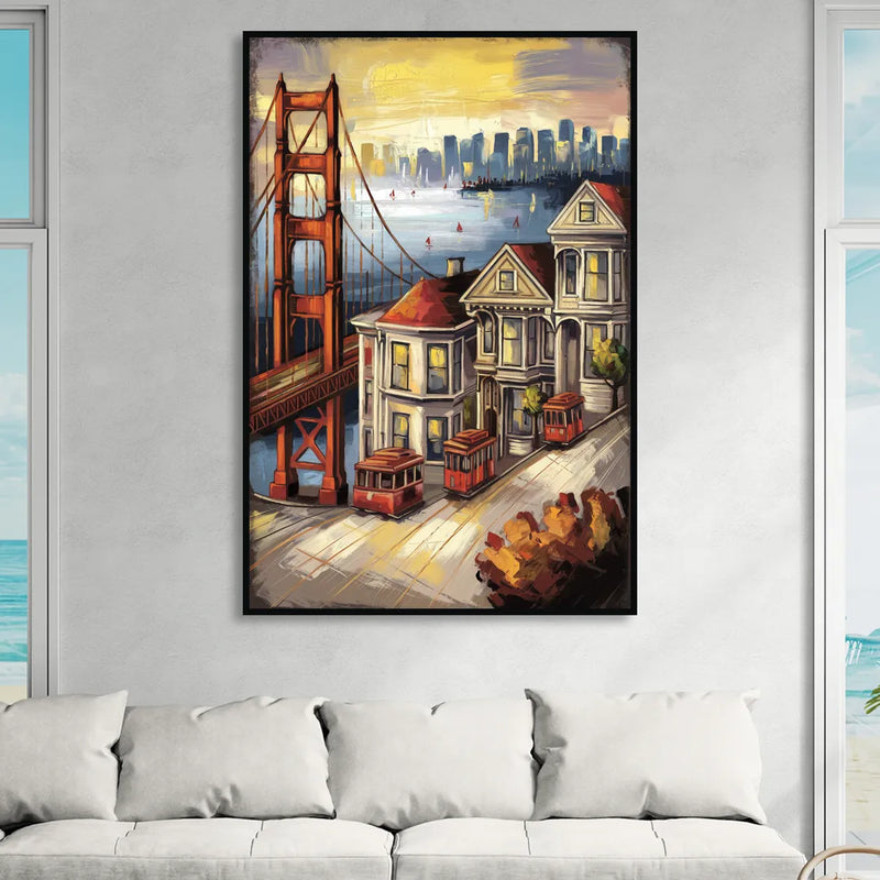 San Francisco Historic Architecture Living Room - Black Canvas Wall Art