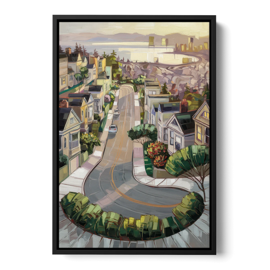 San Francisco Lombard Street Icon - Black Framed Canvas Wall Art - Front