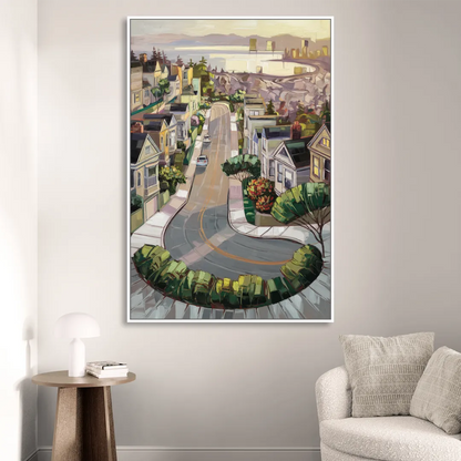 San Francisco Lombard Street Icon Living Room - White Canvas Wall Art