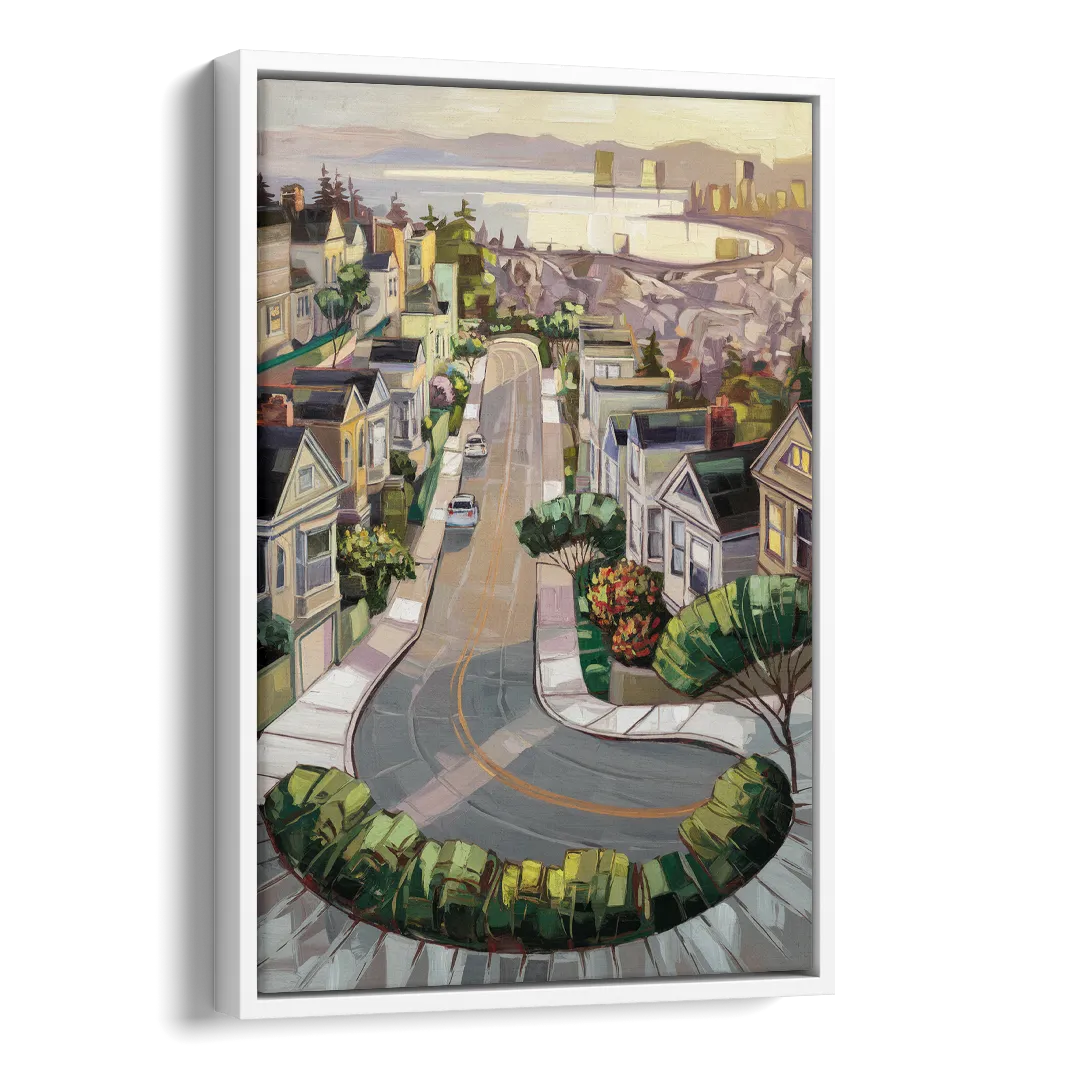 San Francisco Lombard Street Icon Side - White Canvas Wall Art