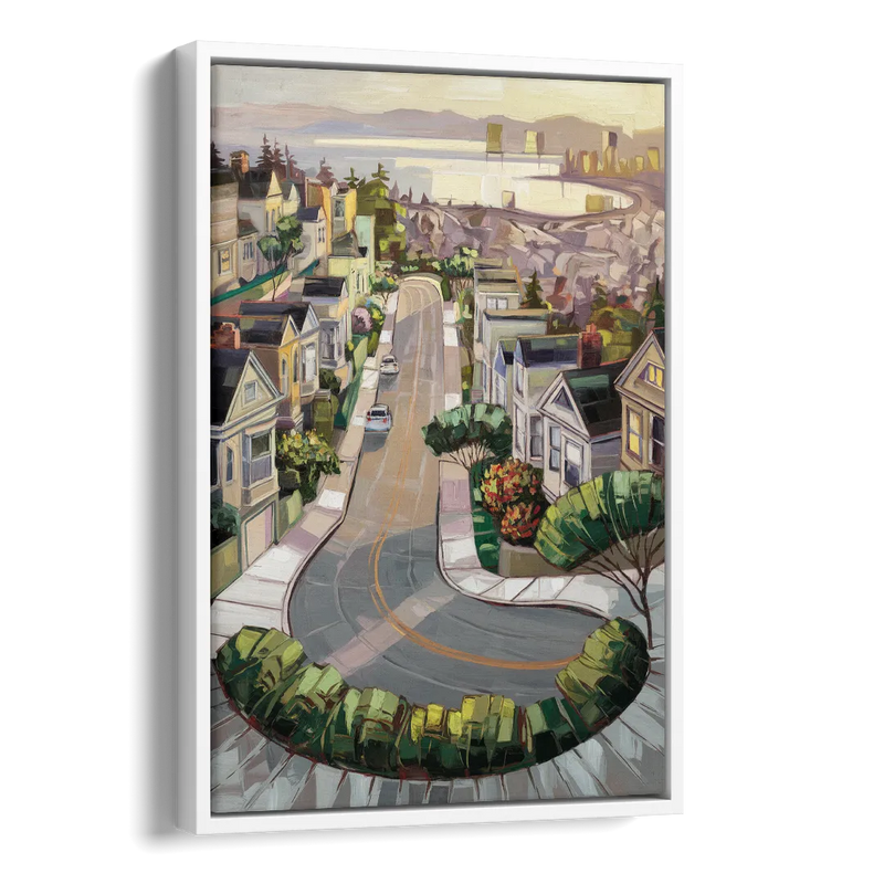 San Francisco Lombard Street Icon Side - White Canvas Wall Art