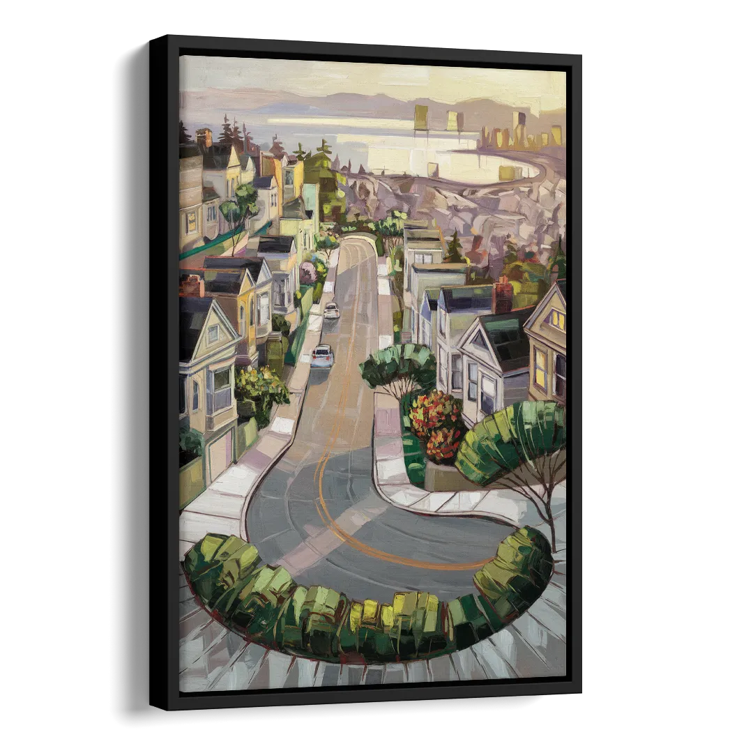 San Francisco Lombard Street Icon Side - Black Canvas Wall Art