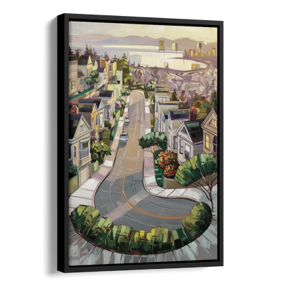 San Francisco Lombard Street Icon Side - Black Canvas Wall Art