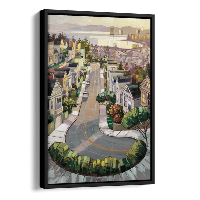 San Francisco Lombard Street Icon Side - Black Canvas Wall Art