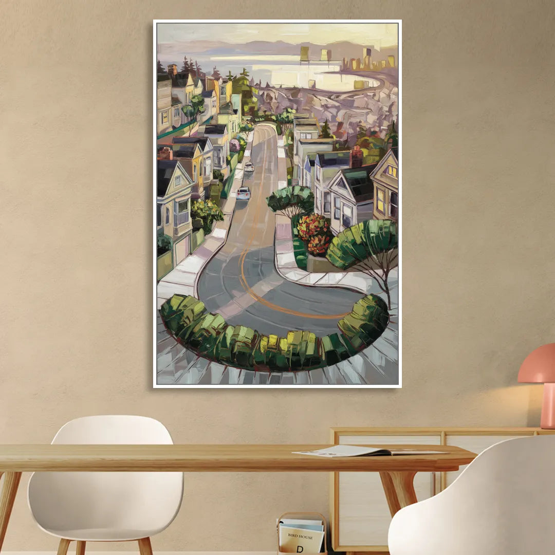 San Francisco Lombard Street Icon Sitting Room - White Canvas Wall Art