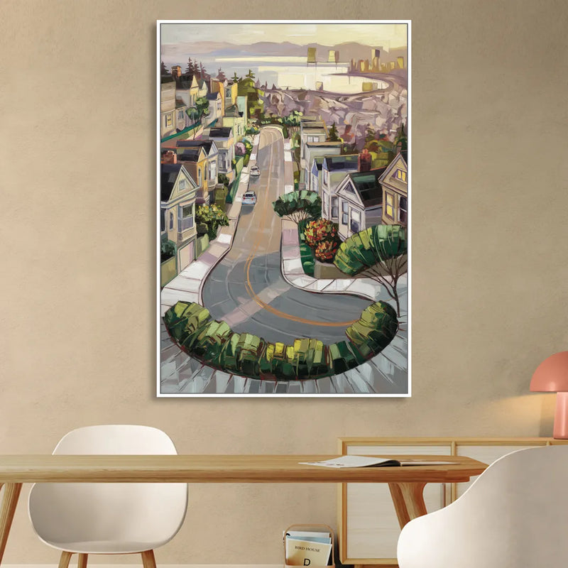 San Francisco Lombard Street Icon Sitting Room - White Canvas Wall Art