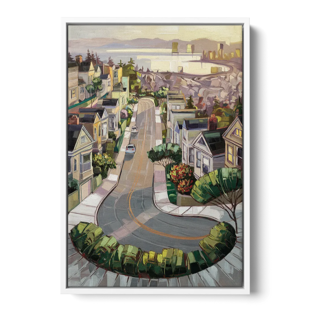 San Francisco Lombard Street Icon Front - White Canvas Wall Art