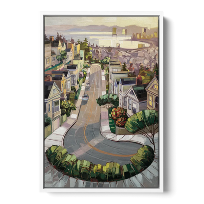 San Francisco Lombard Street Icon Front - White Canvas Wall Art