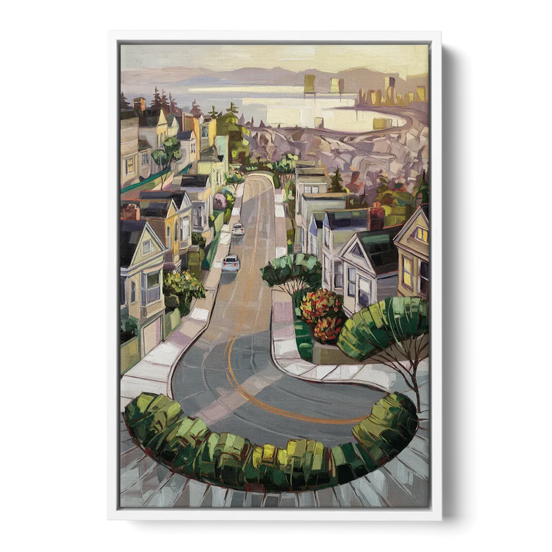 San Francisco Lombard Street Icon Front - White Canvas Wall Art