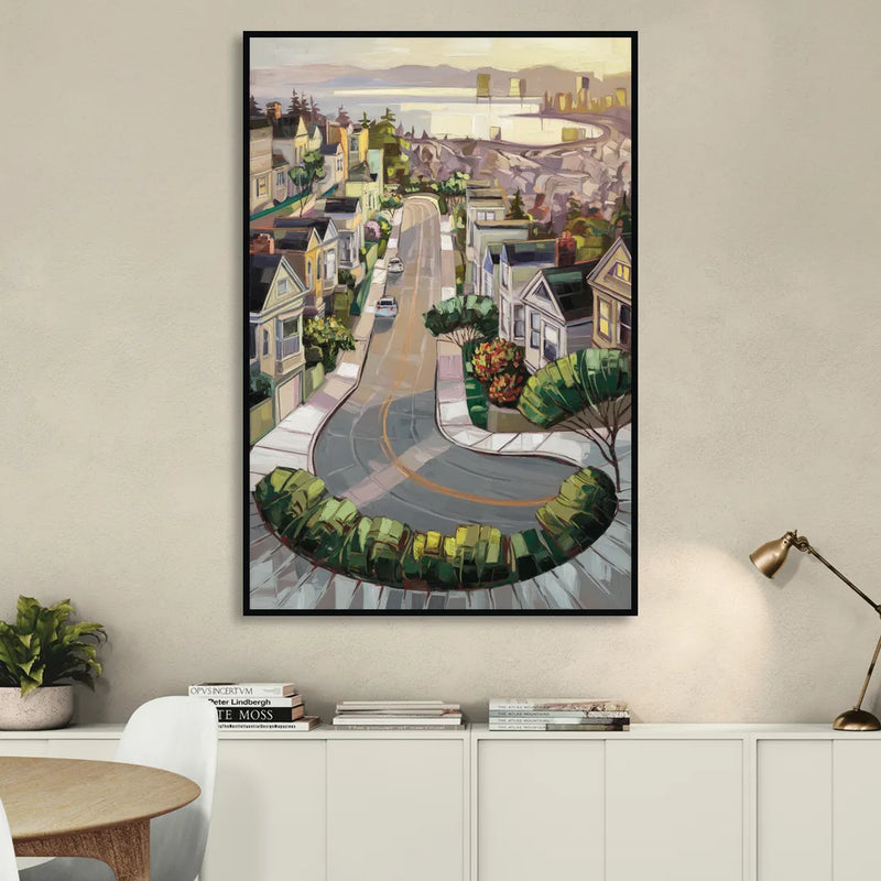 San Francisco Lombard Street Icon Living Room - Black Canvas Wall Art