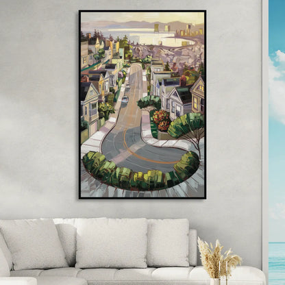San Francisco Lombard Street Icon Sitting Room - Black Canvas Wall Art