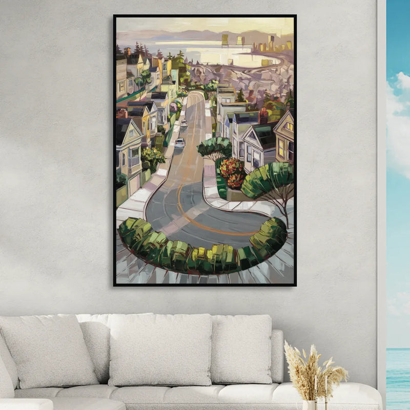 San Francisco Lombard Street Icon Sitting Room - Black Canvas Wall Art