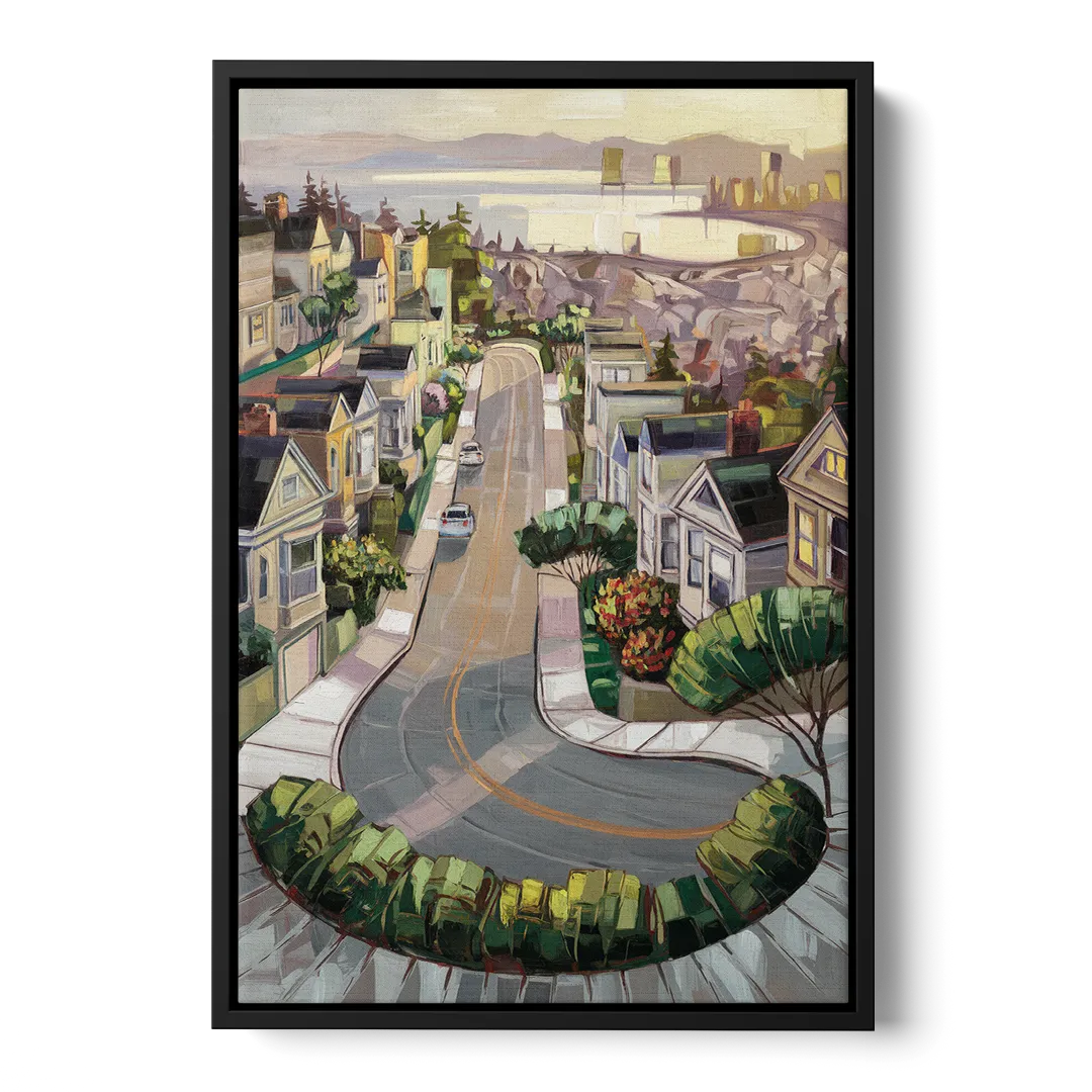 San Francisco Lombard Street Icon Front - Black Canvas Wall Art
