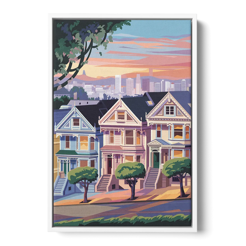 San Francisco Painted Ladies Front - White Canvas Wall Art