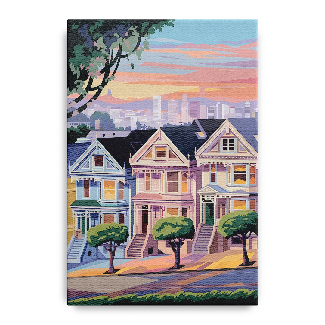 San Francisco Painted Ladies Front - Canvas Wall Art
