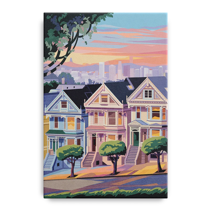 San Francisco Painted Ladies Front - Canvas Wall Art