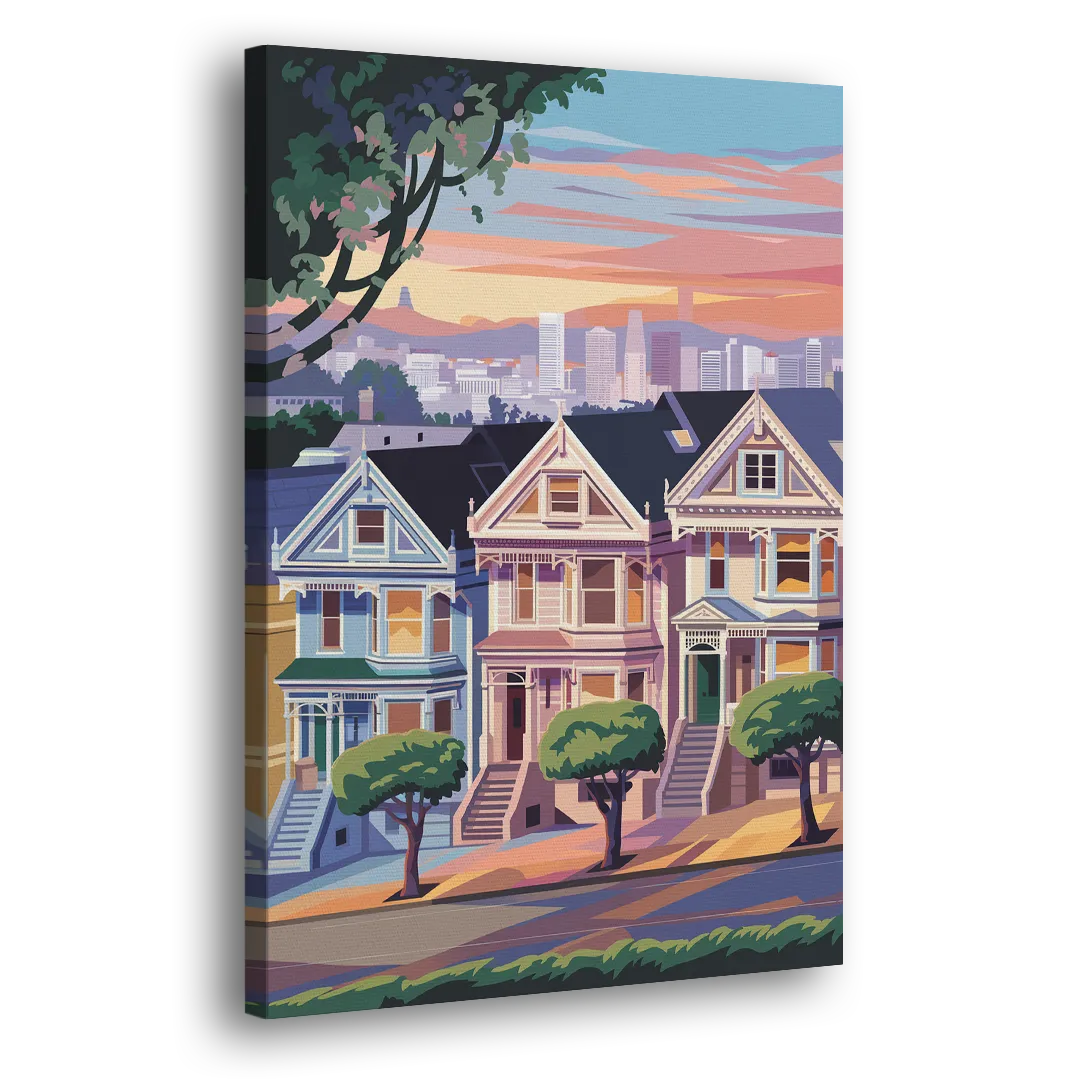 San Francisco Painted Ladies Side - Canvas Wall Art