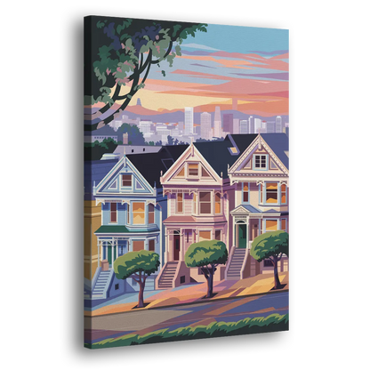 San Francisco Painted Ladies Side - Canvas Wall Art