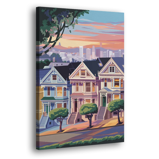 San Francisco Painted Ladies Side - Canvas Wall Art