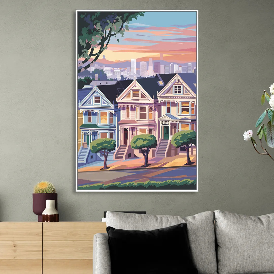 San Francisco Painted Ladies Sitting Room - White Canvas Wall Art