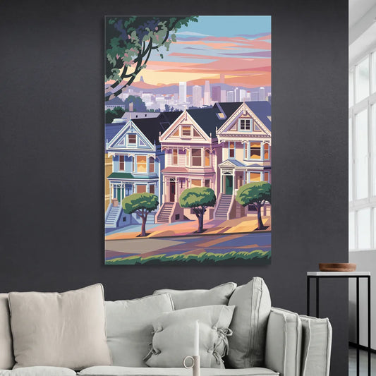 San Francisco Painted Ladies Living Room - Canvas Wall Art