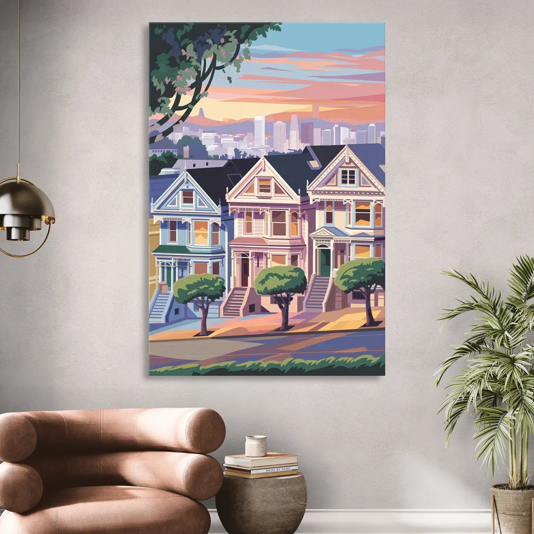 San Francisco Painted Ladies Sitting Room - Canvas Wall Art