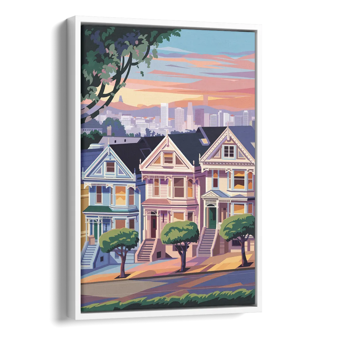 San Francisco Painted Ladies Side - White Canvas Wall Art