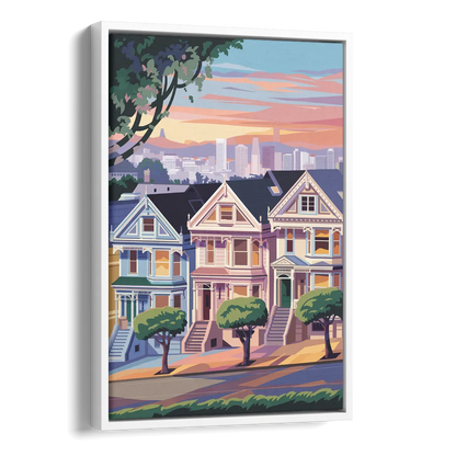 San Francisco Painted Ladies Side - White Canvas Wall Art