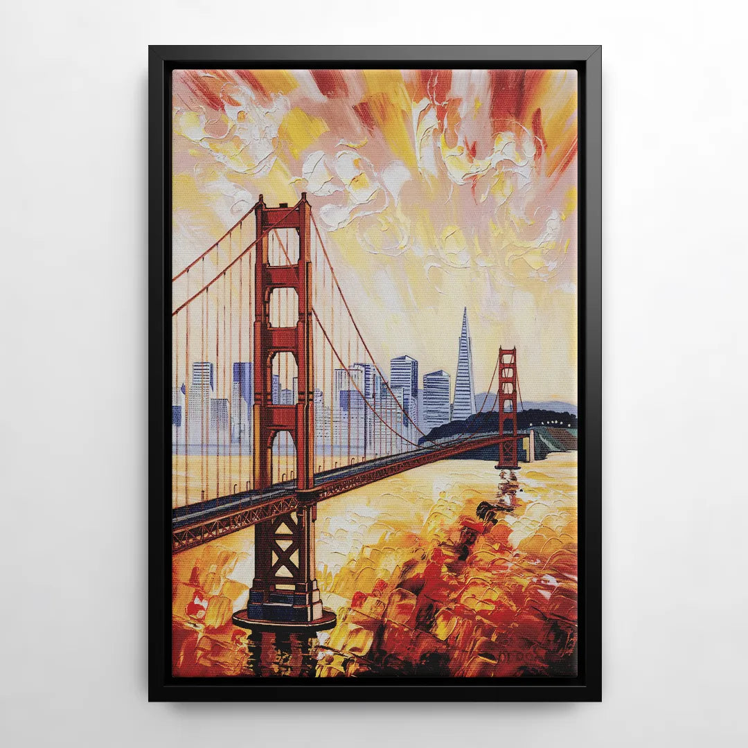 San Francisco Skyline Silhouette - Black Frame Canvas