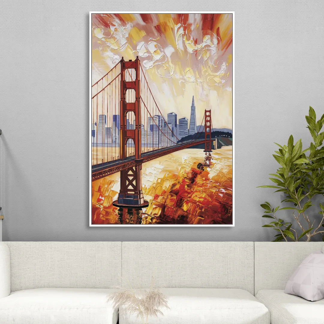 San Francisco Skyline Silhouette Sitting Room - White Canvas Wall Art
