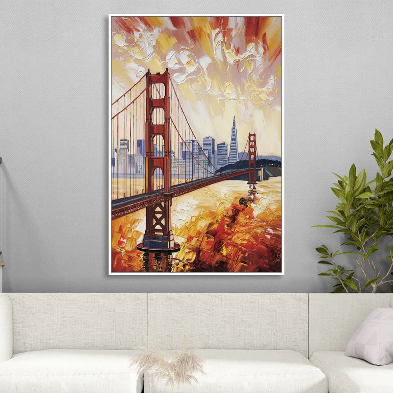 San Francisco Skyline Silhouette Sitting Room - White Canvas Wall Art