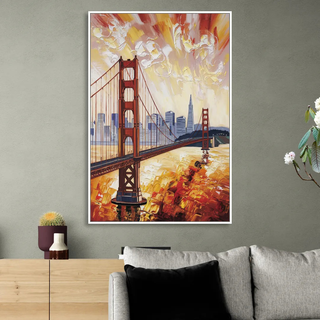 San Francisco Skyline Silhouette Living Room - White Canvas Wall Art